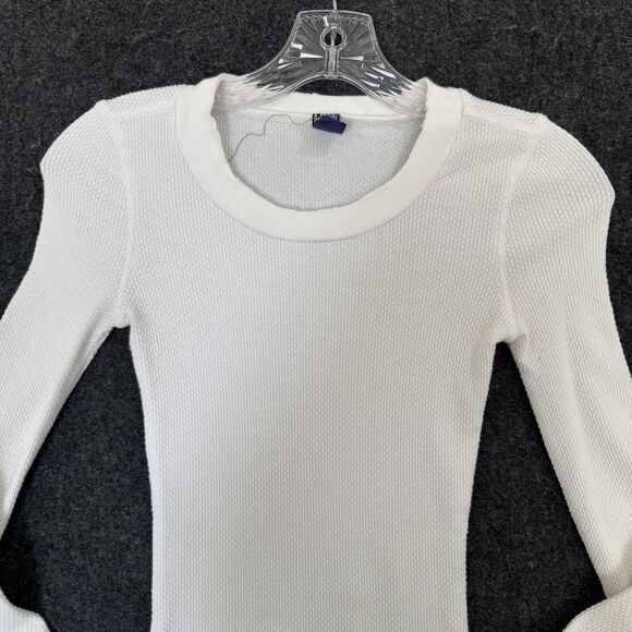 Free People Shirt Women's XS White Waffle Knit Thermal Long Sleeve Top - Picture 2 of 9